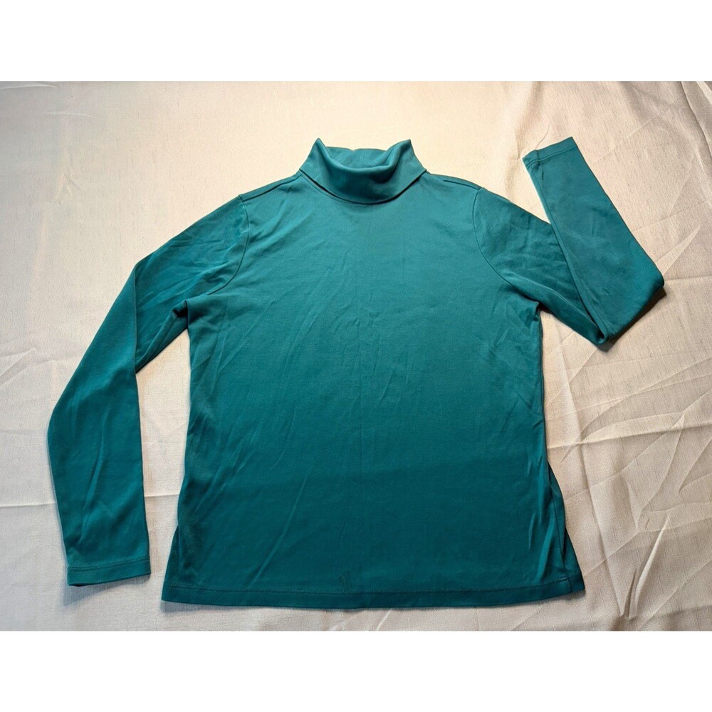L.L.Bean Women’s M Regular Teal 1/4 Zip Mock Neck Cotton Sweatshirt